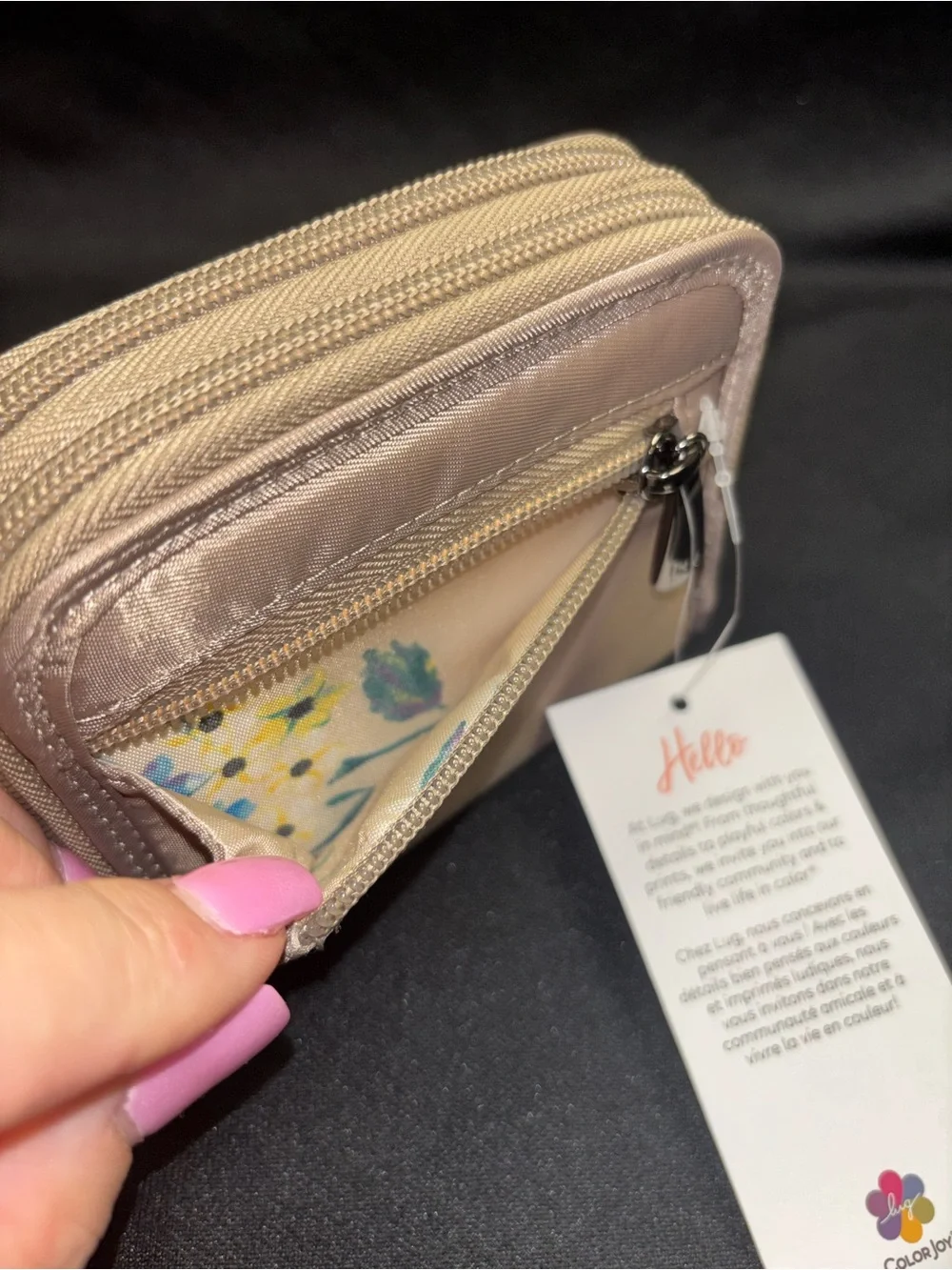 NWT Lug SPLITS Wallet in SAND with BOUQUET CREAM Lining